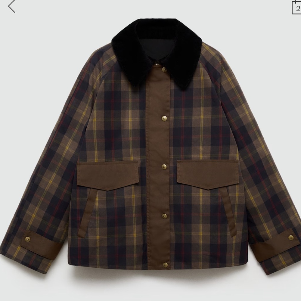 Mango Women’s Brown Checked Jacket with Black Collar. New with tag